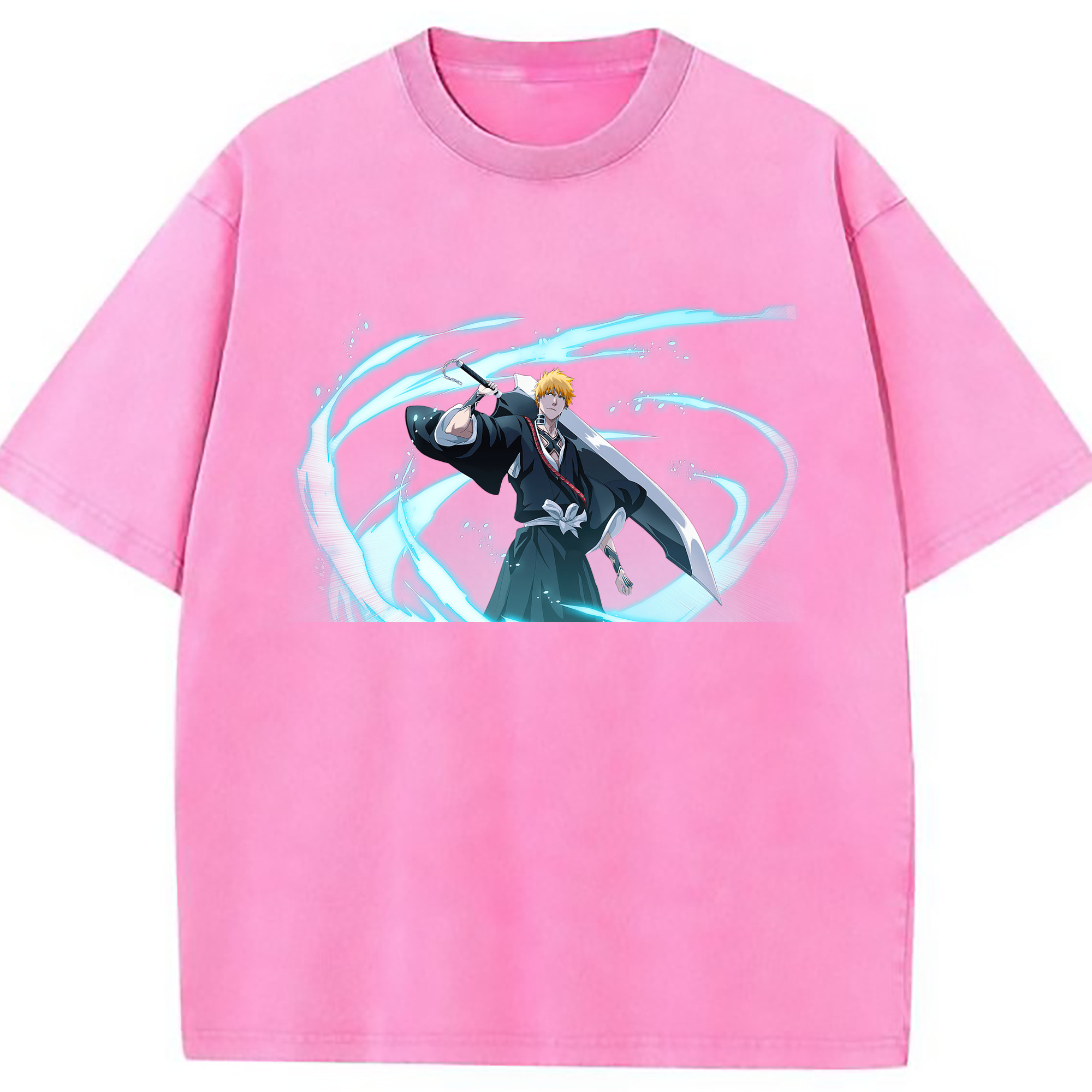 （画像用） ブリーチ 黒崎一護（くろさき いちご）BLEACH Kurosaki Ichigo 綿100% ヴィンテージ風 半袖Tシャツ（フロントプリント）
